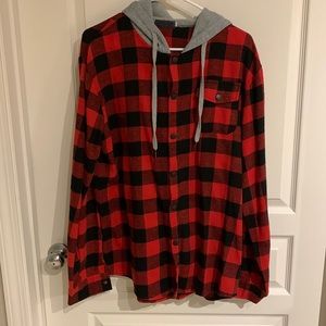 Red and black hooded flannel